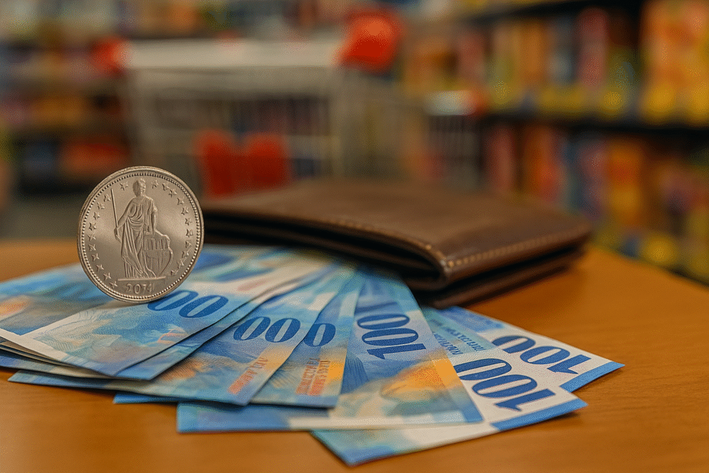 Franken und brieftasche auf dem tisch
