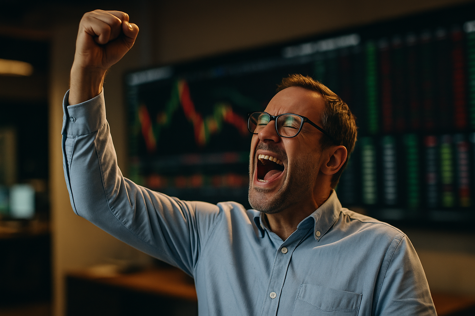 Ein nachdenklicher Anleger blickt aus einem Bürofenster Gewinnerbranche finden